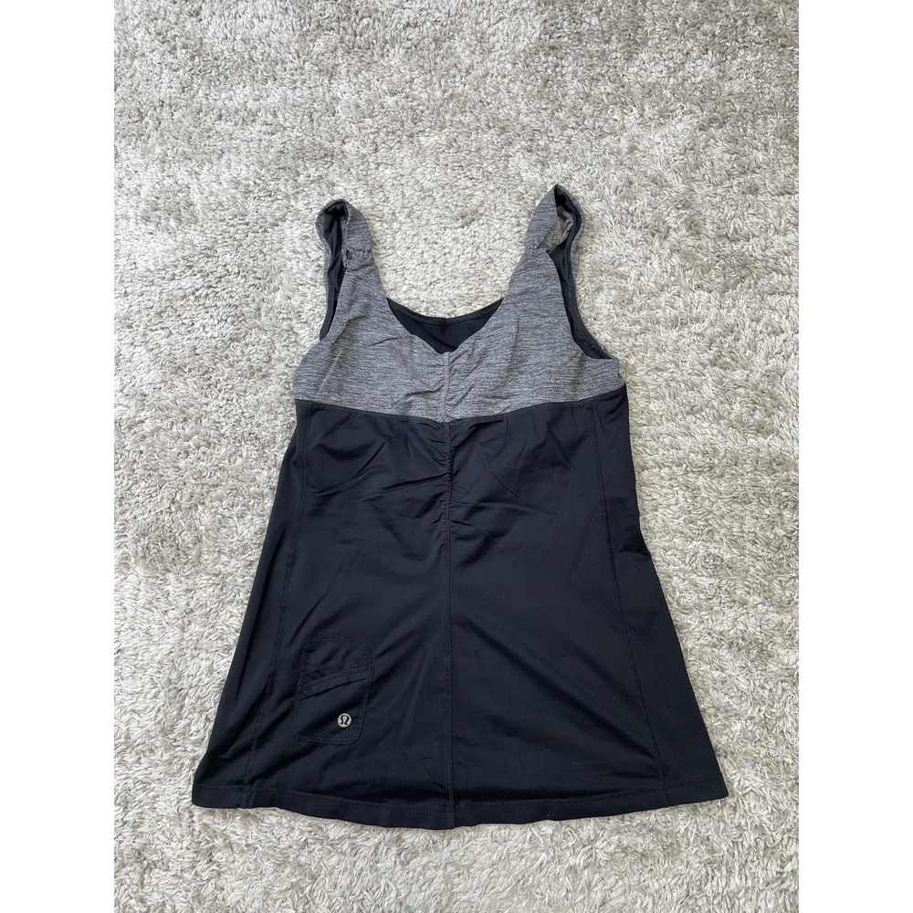 Lululemon Tank Top Womens 8 Black Gray Built In Shelf Bra Athletic Yoga Pocket - Picture 3 of 7
